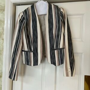 LOFT WOMENS BLAZER/JACKET MULTI-STRIPED SIZE 00 BLACK, TAN, and BEIGE STRIPES